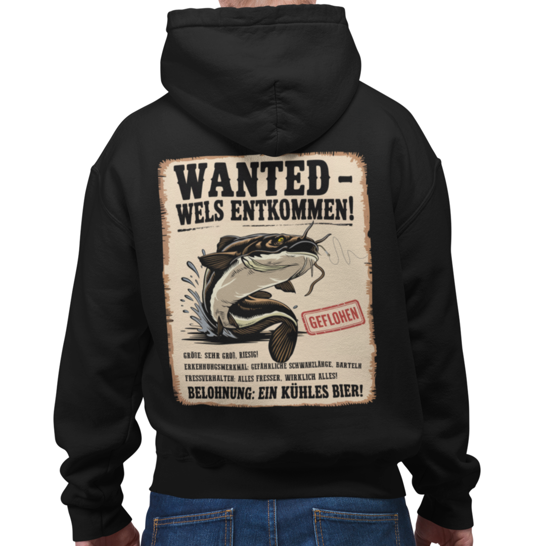 Wanted Wels entkommen - Premium Hoodie #Backprint