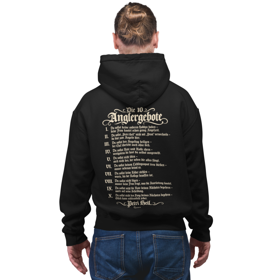 Die 10 Anglergebote - Premium Hoodie #Backprint