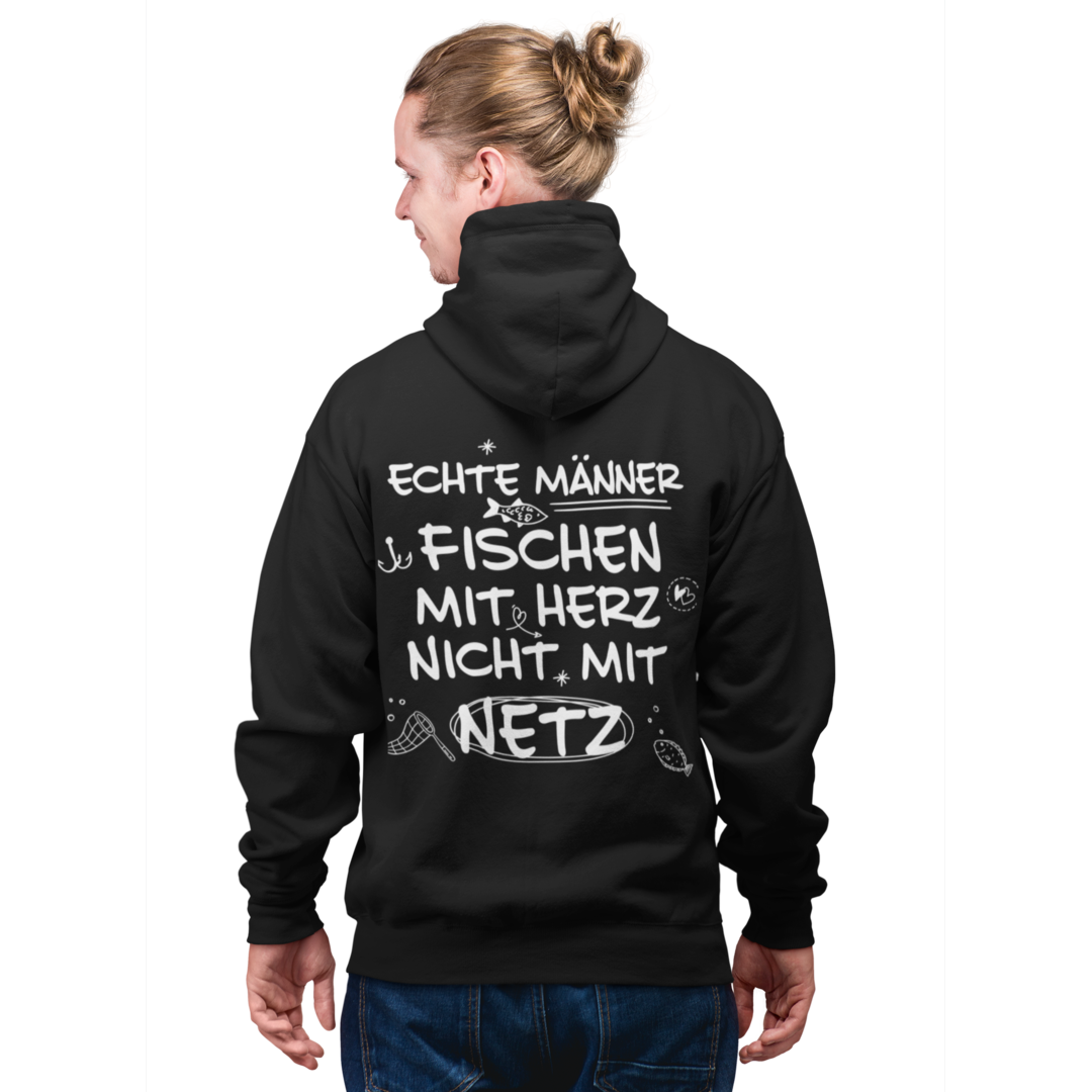 Echte Männer fischen mit Herz - Premium Hoodie #Backprint